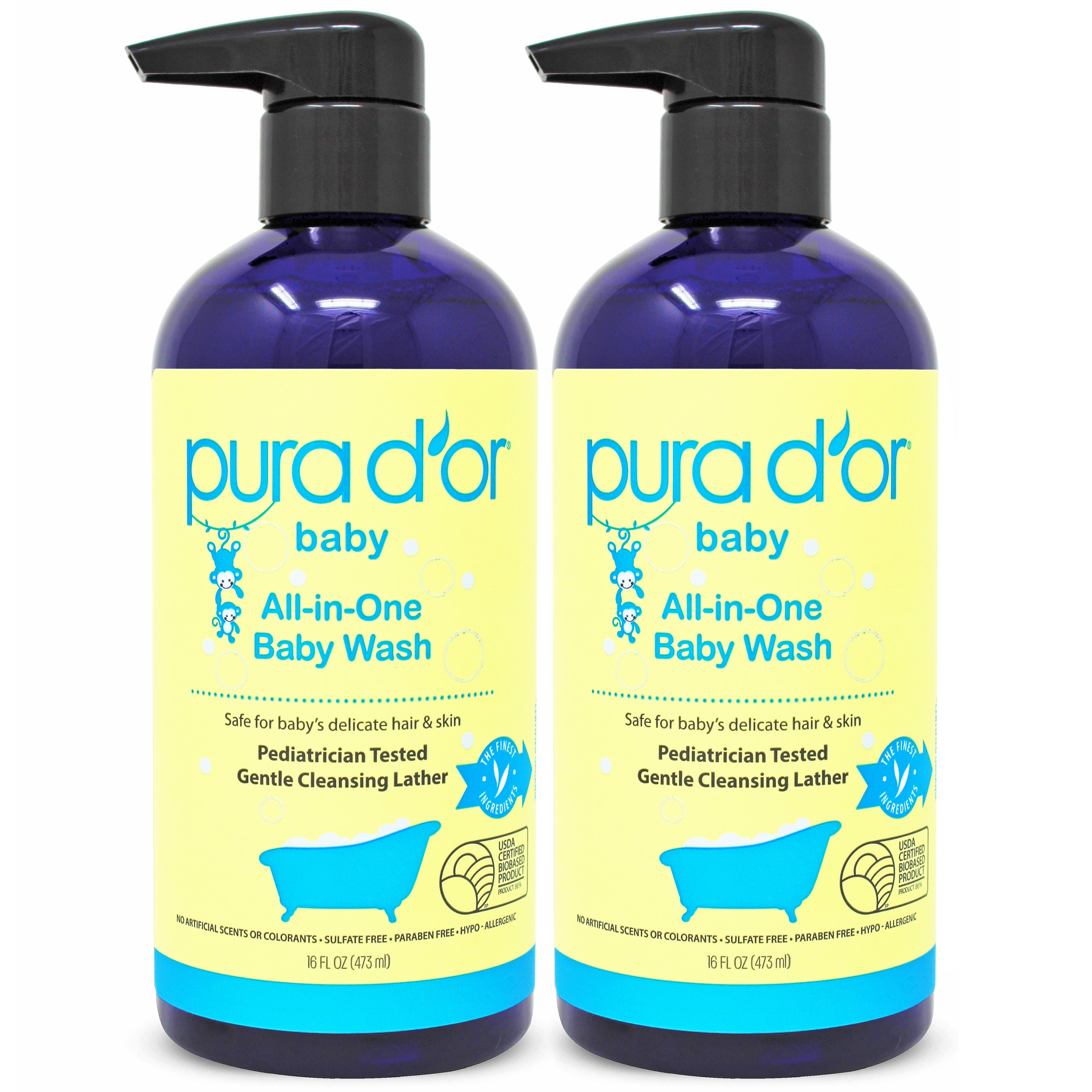 All-In-One Baby Wash (16 Oz X2 = 32 Oz) USDA Biobased, Zero Sulfates, No Artificial Scents, Tear-Less, Hypoallergenic, Gentle, Calming 2-In-1 Baby Bath Wash & Shampoo