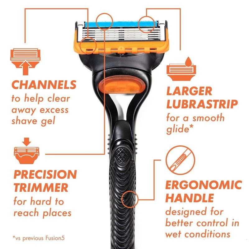 Fusion5 Razor Men 5 Blade Manual Razor ,1 Handle and 7 Blade Refills ,Black