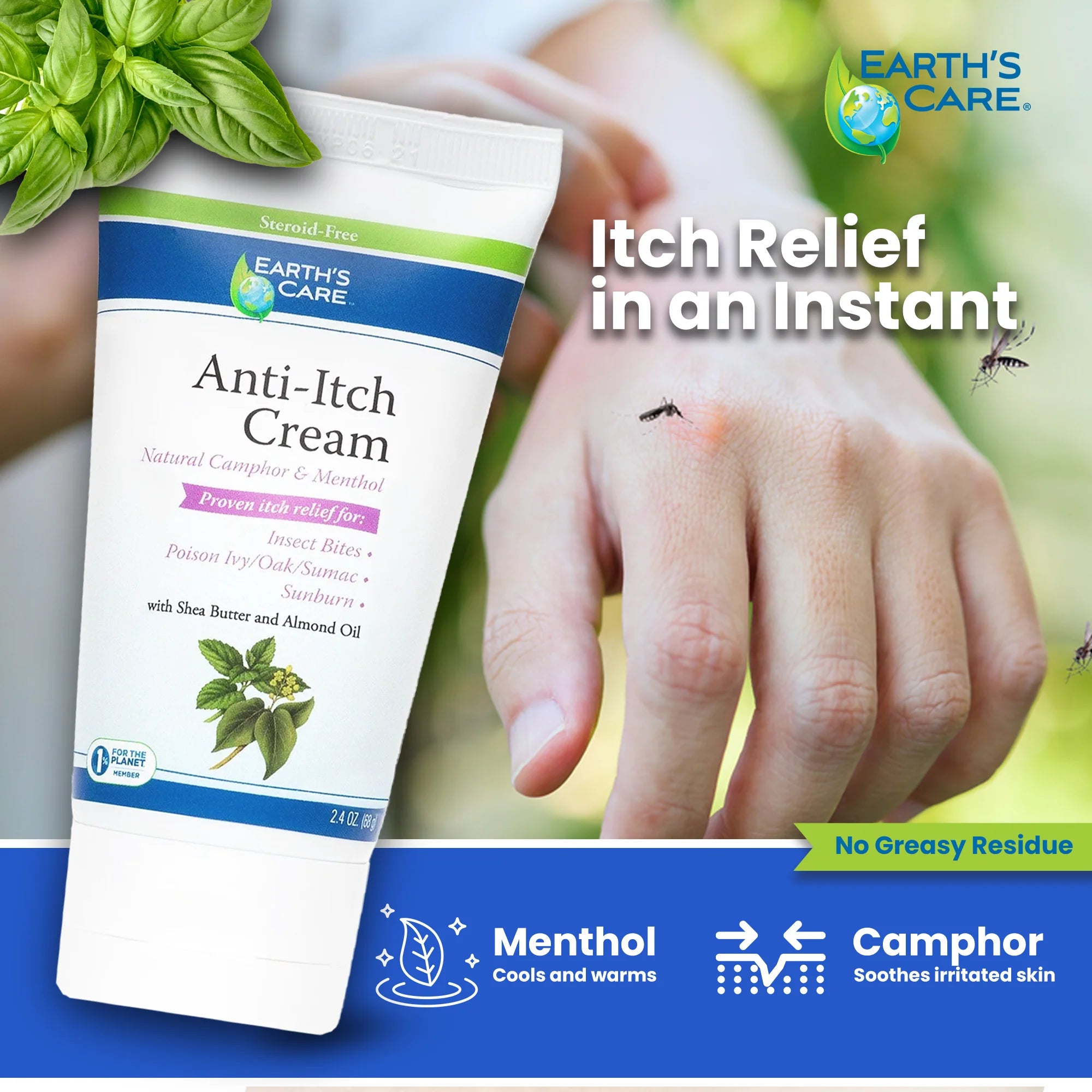 Earth’S Care Anti-Itch Cream for Itchy Skin with Shea Butter and Almond Oil 2.4 Oz