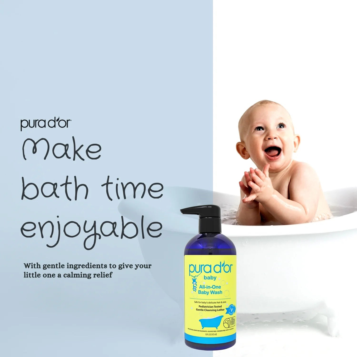 All-In-One Baby Wash (16 Oz X2 = 32 Oz) USDA Biobased, Zero Sulfates, No Artificial Scents, Tear-Less, Hypoallergenic, Gentle, Calming 2-In-1 Baby Bath Wash & Shampoo