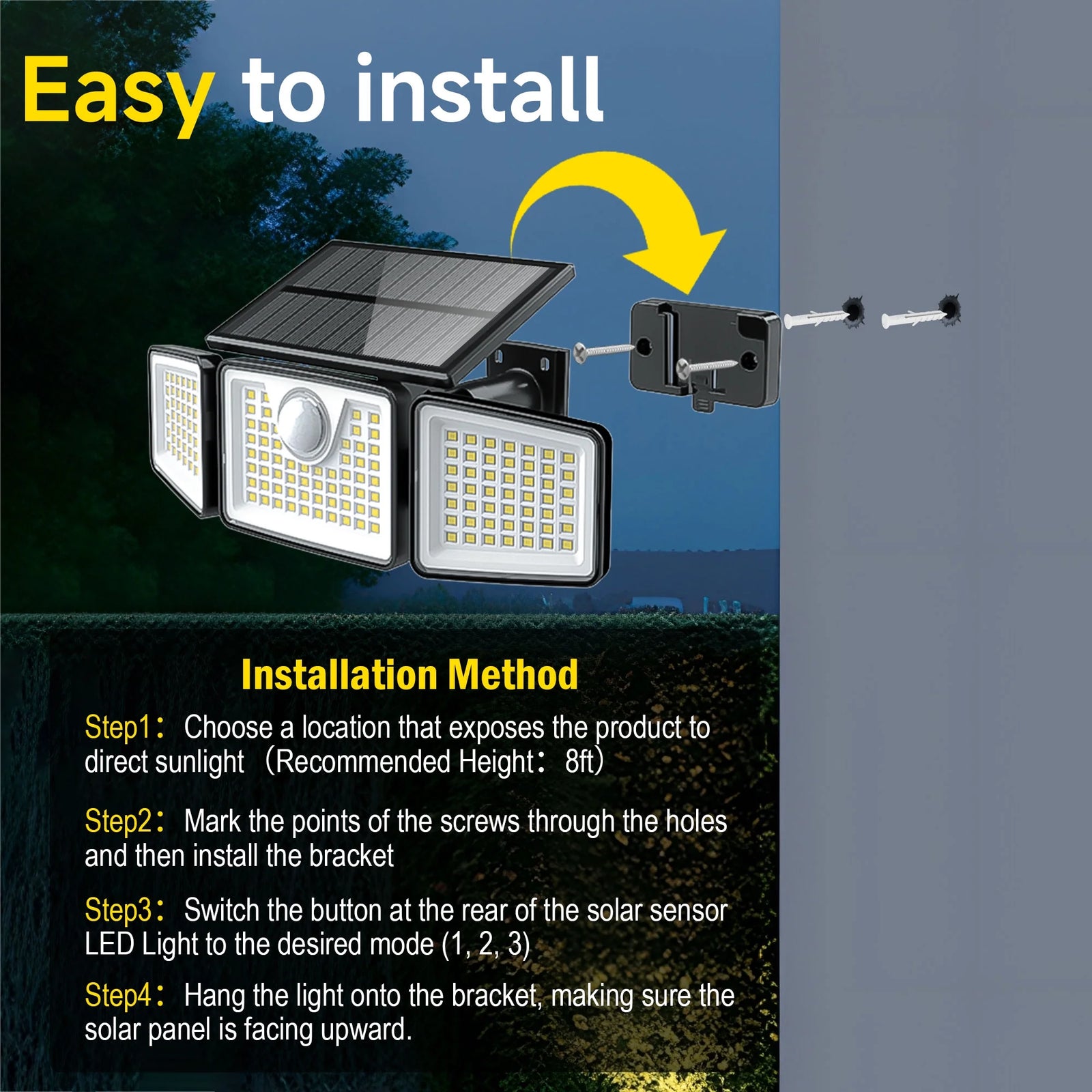 2 Pack Solar Lights Outdoor,156Led 2500LM Solar Flood Lights Waterproof,Mot