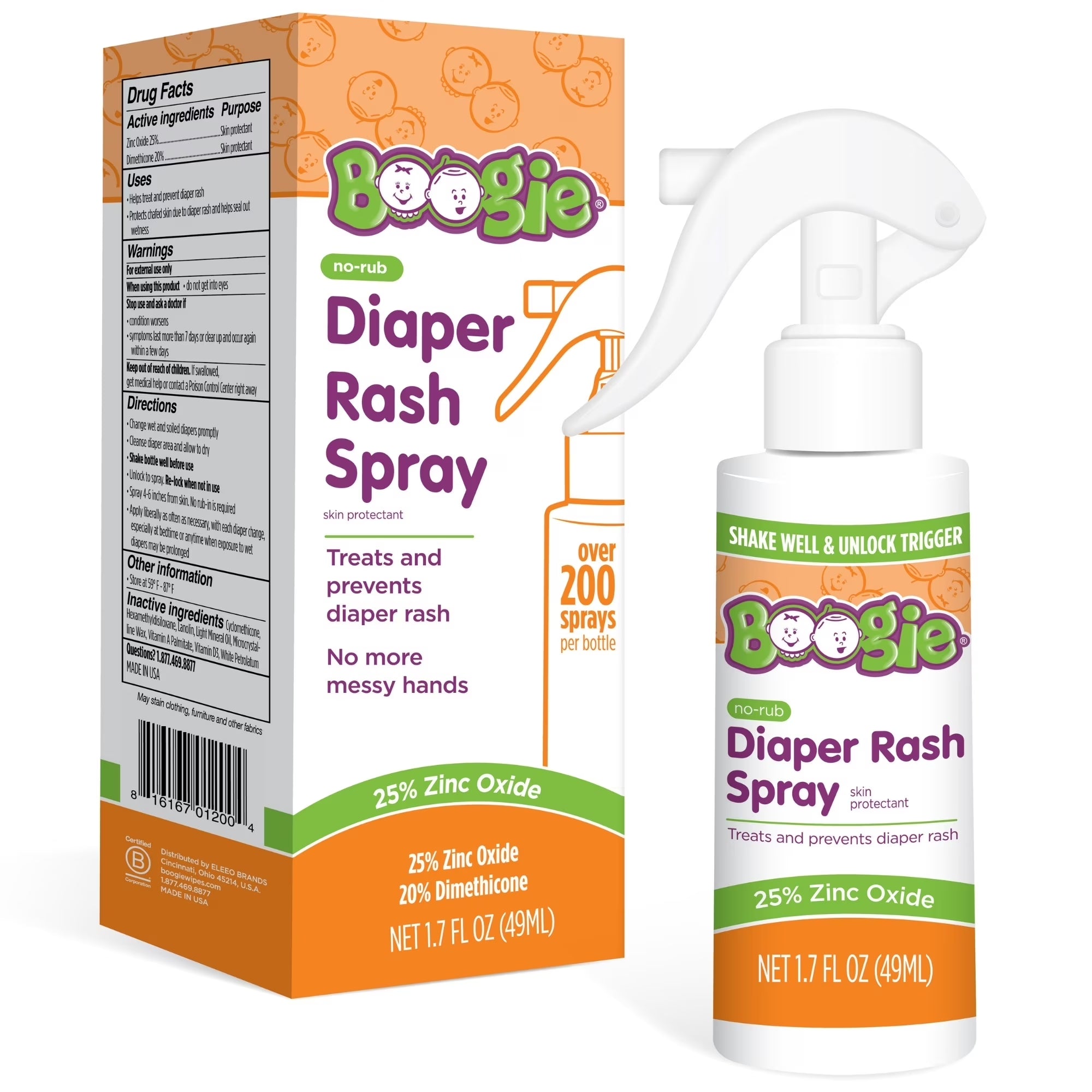 Boogie No-Rub Liquid Diaper Rash Spray with Zinc Oxide, 1.7 Fl Oz