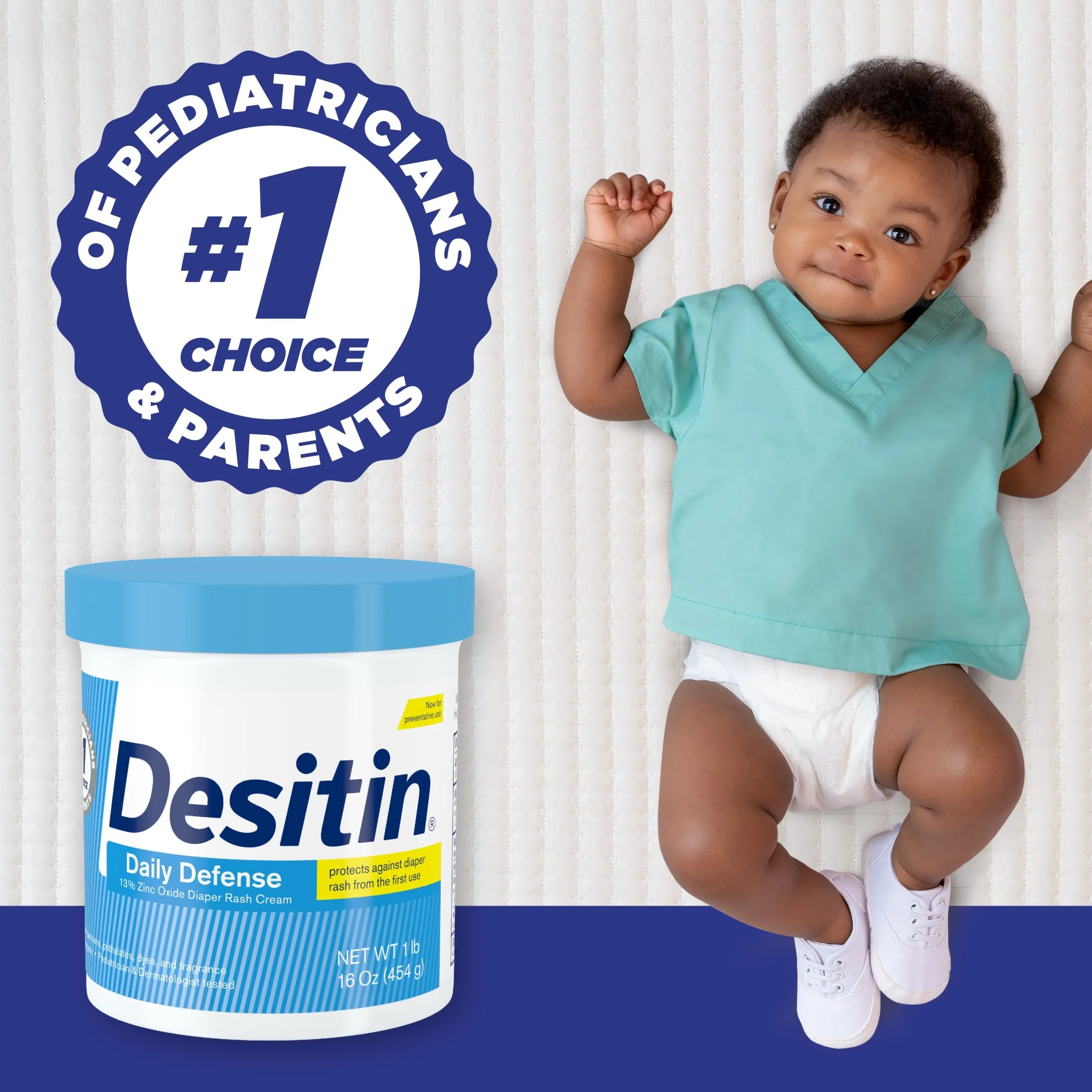Desitin Daily Defense Baby Diaper Rash Cream, Butt Paste with 13% Zinc Oxide, 16 Oz
