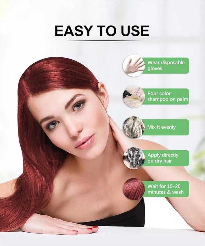 Golden Cherry Red Ppd-Free Hair Color Shampoo for Gray Hair, Hair Dye Shampoo 3