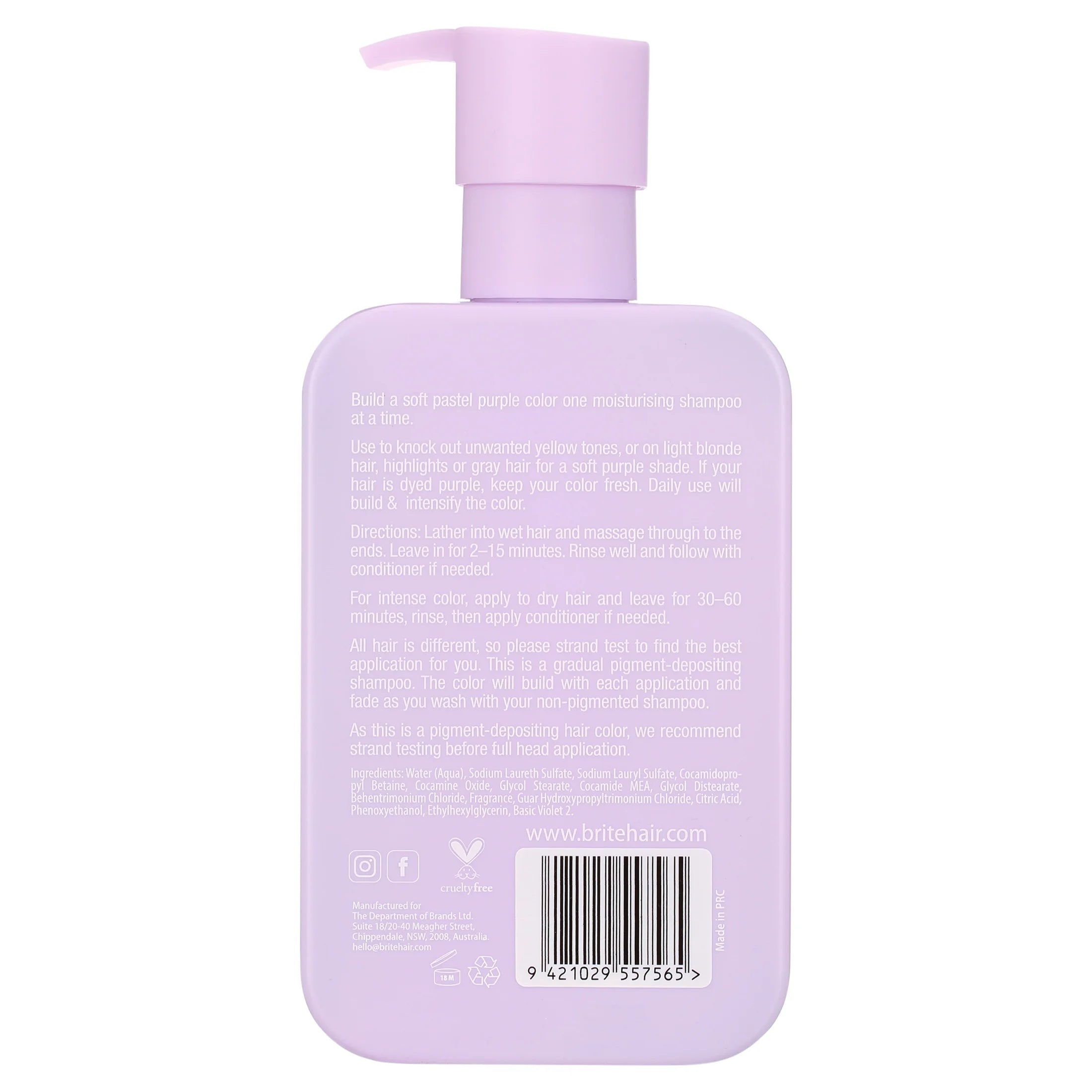 Color Shampoo Pastel Purple, Hydrating, Vegan, Cruelty Free, Color Building, 10.14 Fl Oz