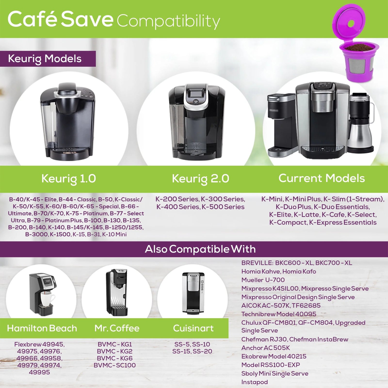 Cafe save Reusable K Cup Pod Coffee Filters - Refillable Coffee Pod Capsules For