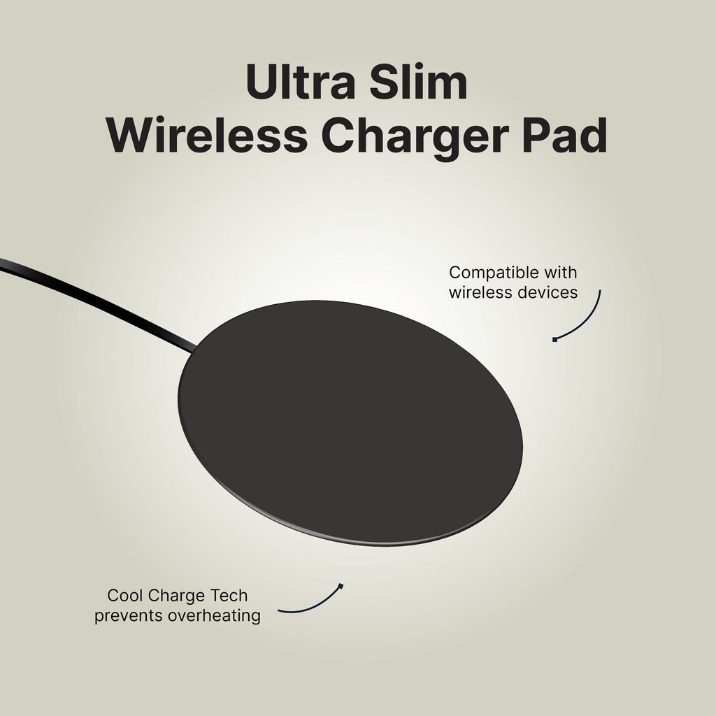 IJS Fast Wireless Phone Charger for Qi Enabled Devices - Ultra Slim Universal round Charging Pad Compatible with Multiple Mobiles - Black