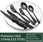 24-Piece Black Silverware Set with Steak Knives, Black Flatware Set for 4, Food