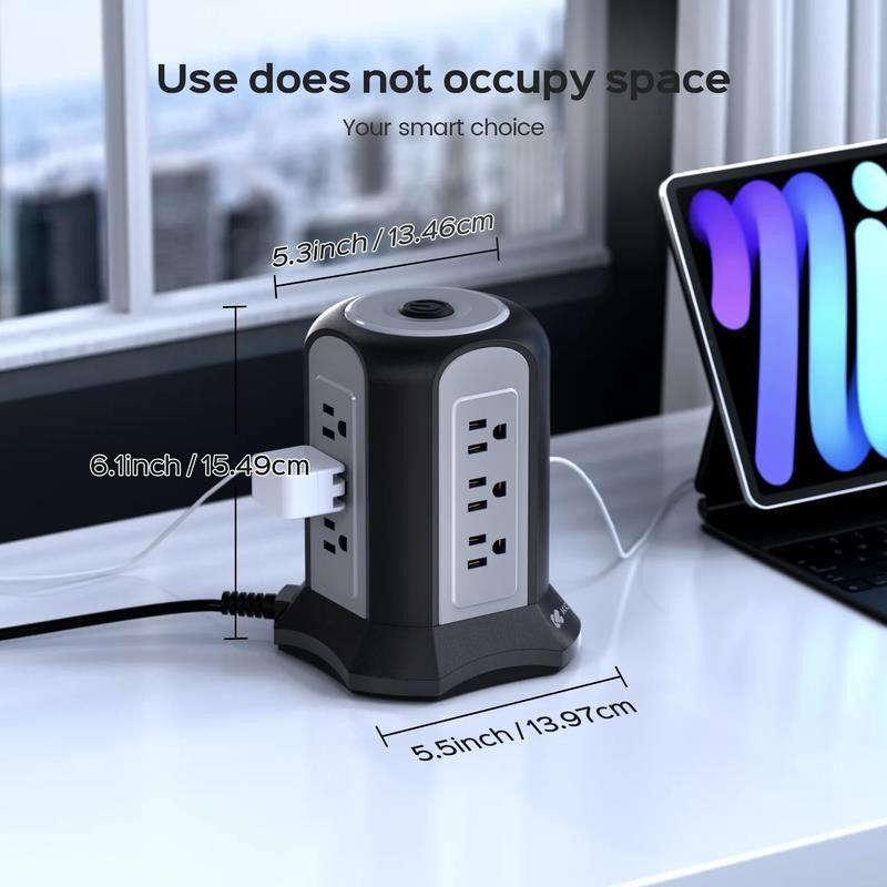 13 Outlets Power Strip Tower, USB C Surge Protector Charging Station, 4 USB Port