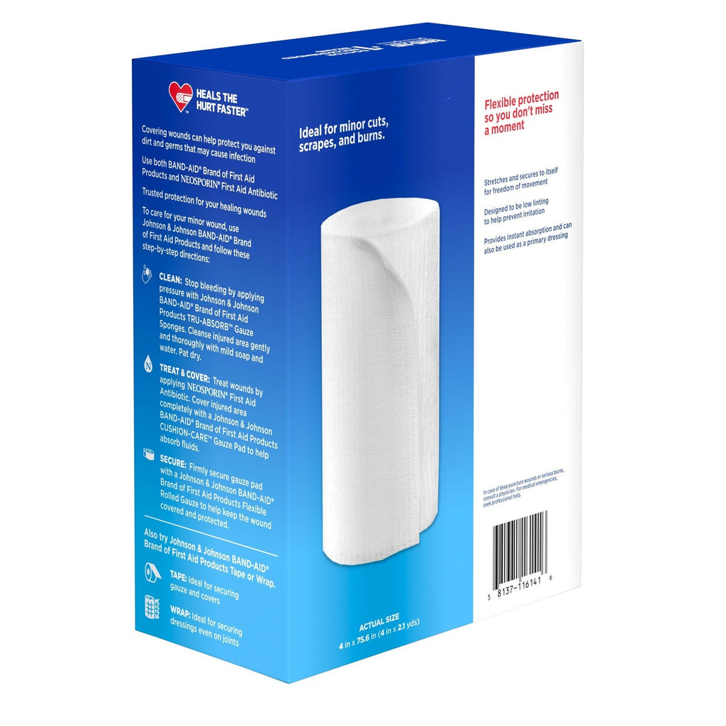 Band Aid Brand Flexible Rolled Medical Gauze, 4 in X 2.1 Yd, 5 Ct