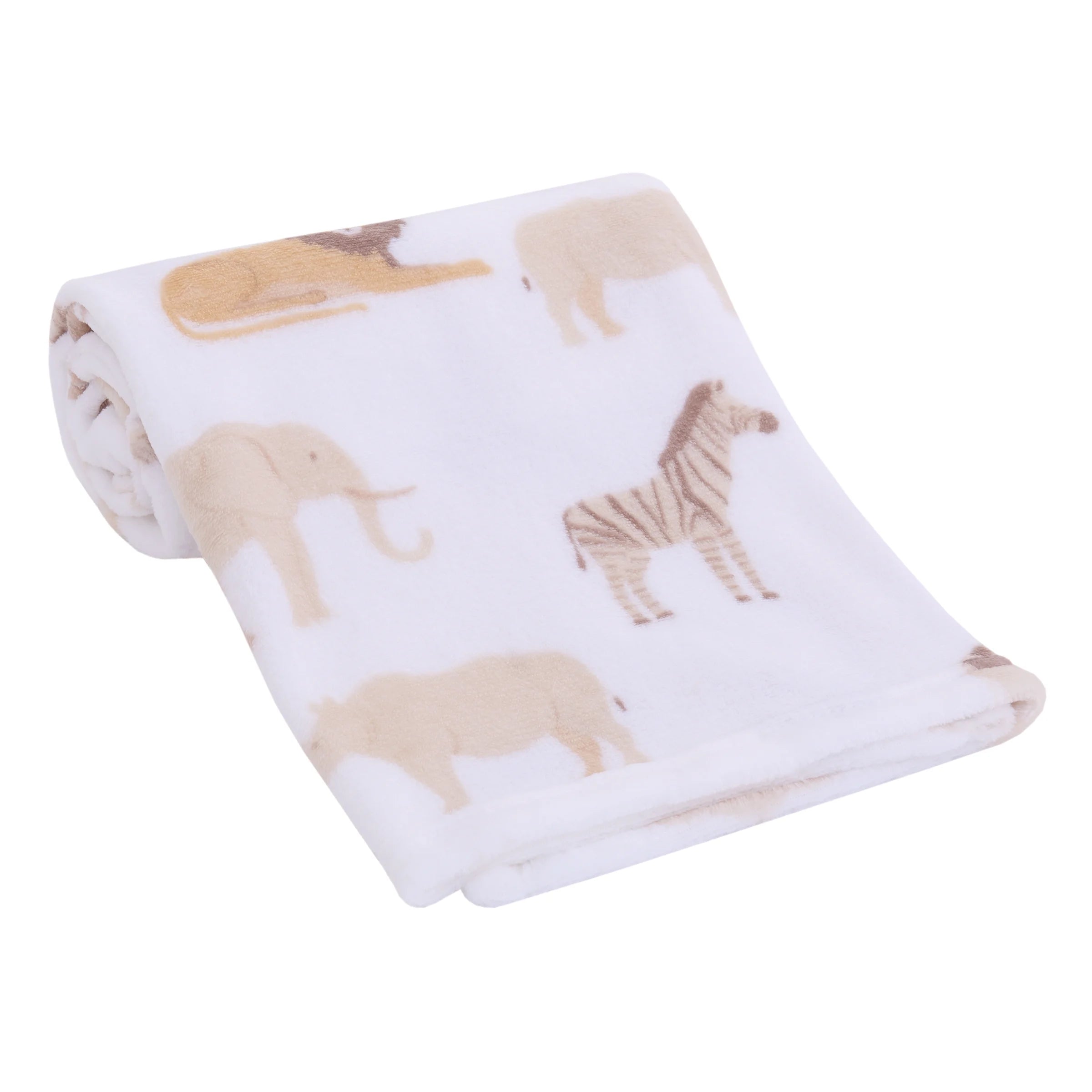 Parent'S Choice Safari Print Plush Baby Blanket, 30" X 36", White, Tan, Infant Unisex