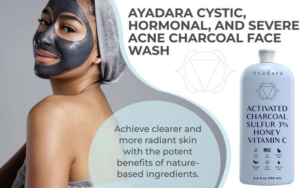 Acne Face Wash with Charcoal & Sulfur, Cystic & Hormonal Acne Cleanser, 8 Fl Oz,
