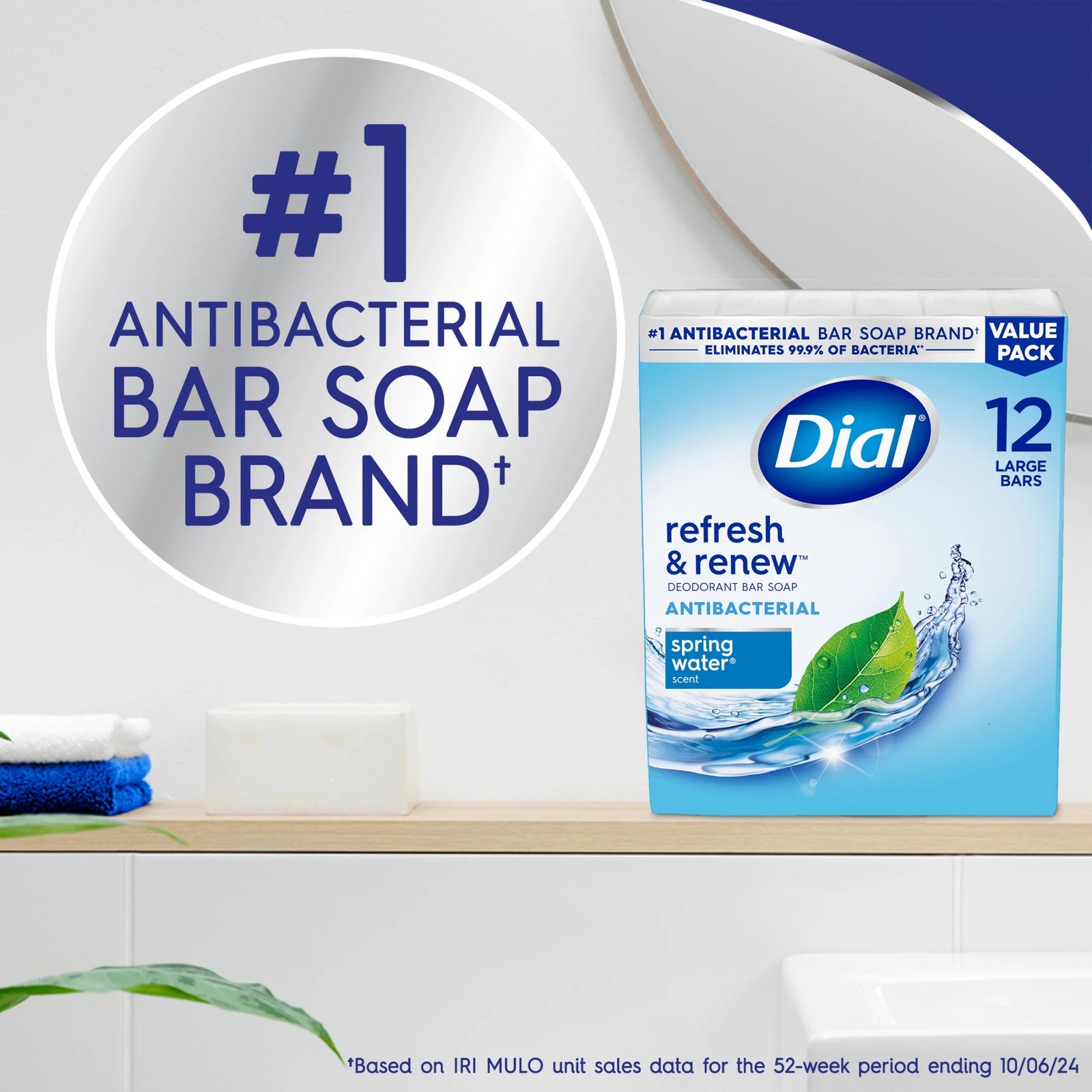 Antibacterial Bar Soap, Refresh & Renew, Spring Water, 4 Oz, 12 Bars