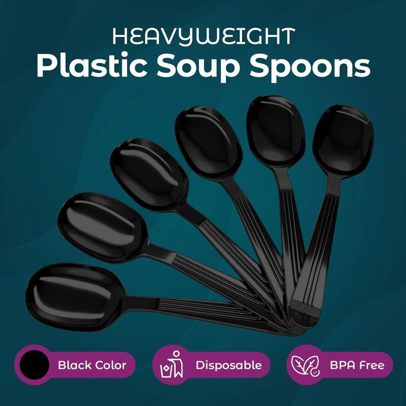 Black Plastic Spoons Heavy Duty - 500 Pack Disposable Soup Spoons - Plastic Cutl