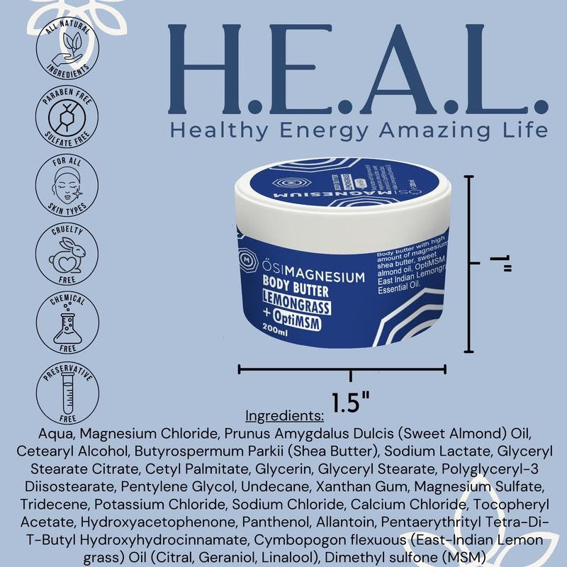Body Butter + Optimsm + Lemongrass - 6.76Oz