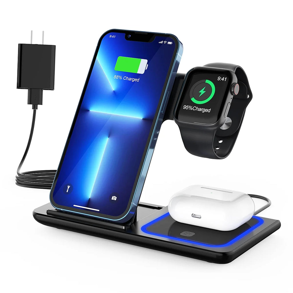 Wireless Charger, 3 in 1 Wireless Charging Station, Fast Charging Dock for Iphone 15/14/13/12/11/Pro/Xs/Sr/X/Se/Galaxy, 15W Wireless Charger Stand for Apple Watch Series 8/7/6/5/4/3/2/Airpods