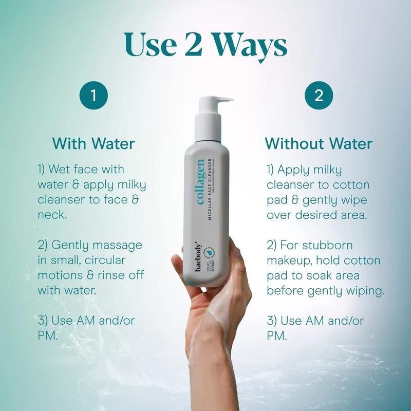 Collagen Cleansing Milk for Face, Vegan Facial Cleanser for Women and Men, Micel