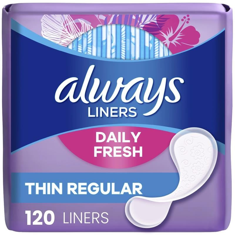Daily Fresh Thin Panty Liners, Regular Absorbency, Unscented, 120 Count