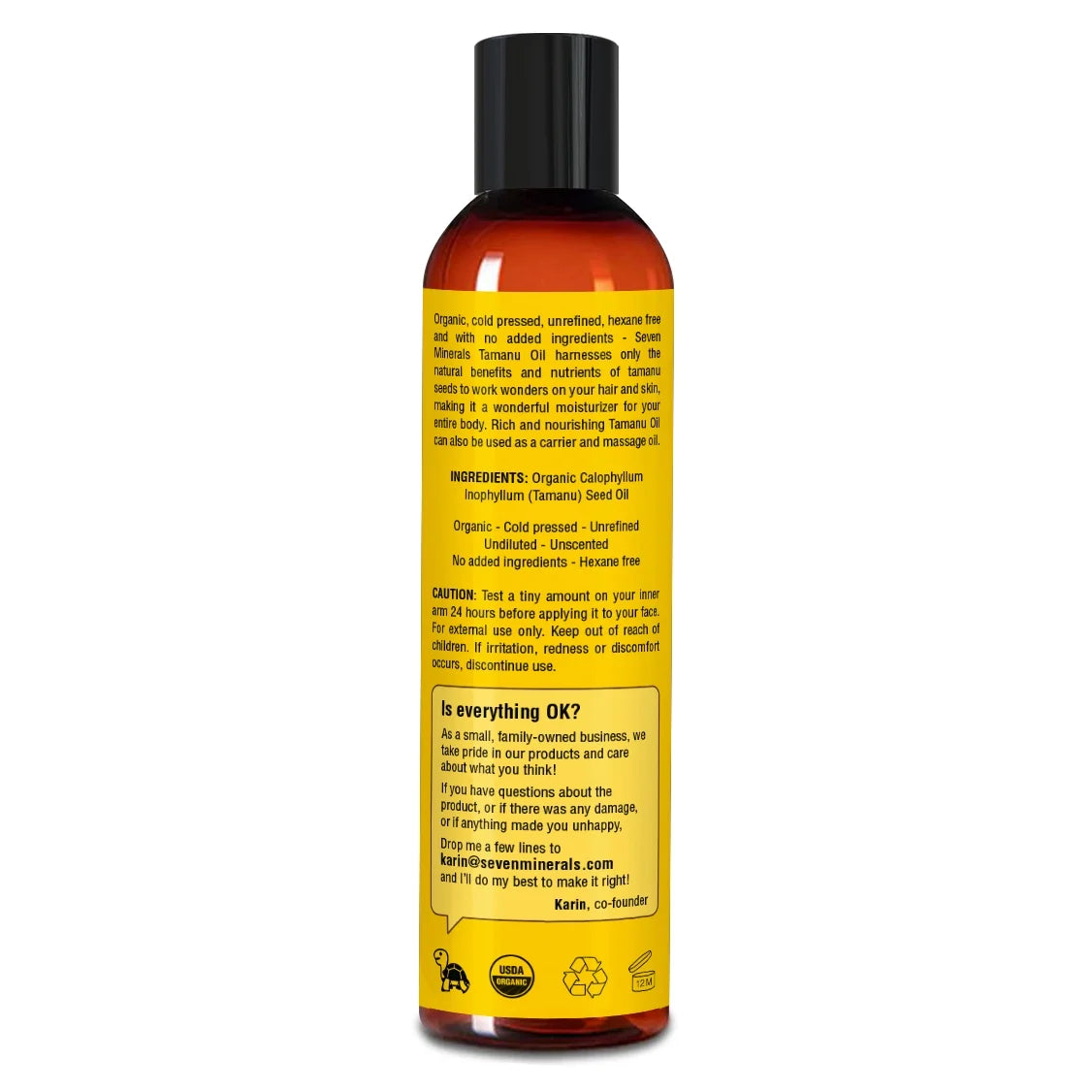 Seven Minerals USDA Organic Tamanu Oil - Big 8Oz - Cold Pressed for Skin, Face, Hair, & Nails