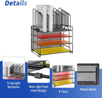 4-Tier Mesh Desk File Organizer,5 Vertical File Holder and Handle for Home Office (New Vertical Holder-Black)