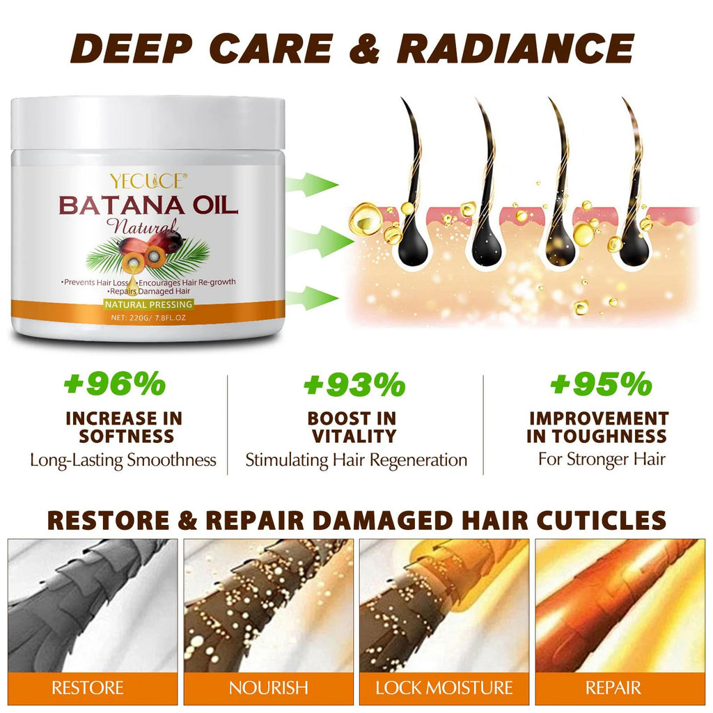 Batana Hair Oil for Women & Men - 100% Pure and Natural - Repair Damage Hair - Restore Hair Health, 220G/7.8Floz