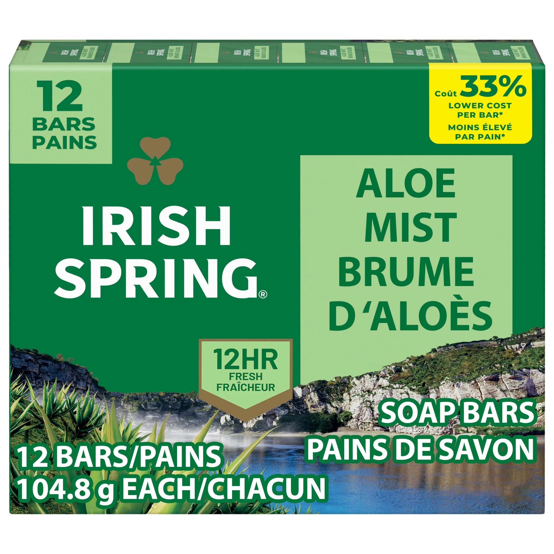 Aloe Mist Deodorant Bar Soap for Men, 3.7 Oz Bar (12 Pack)