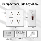 6Ft Flat Plug Power Strip - 8 Outlets and 4 USB Ports (1 USB C), Extension Cord