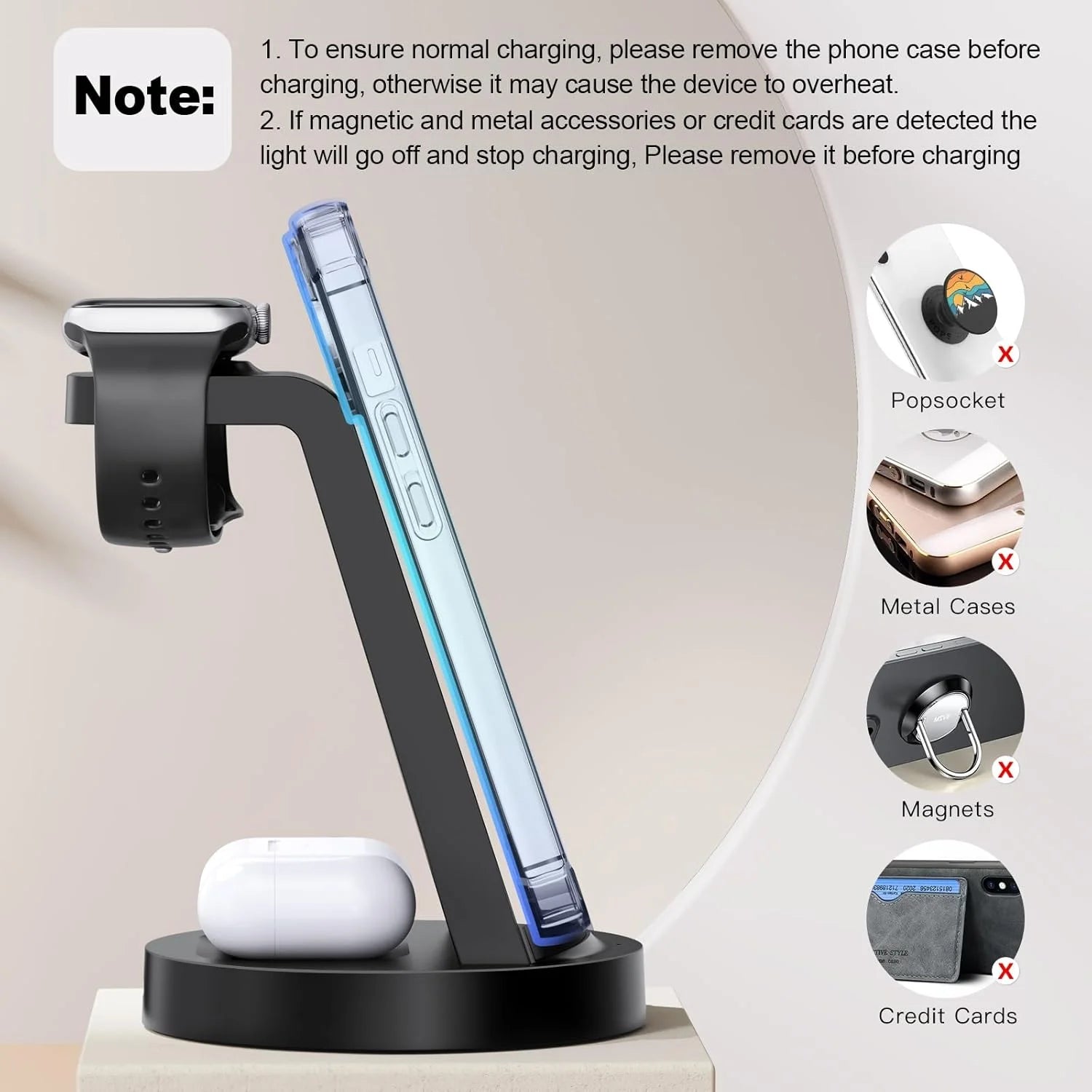 18W Wireless Charger - 3 in 1 Charging Station Compatible with Iphone 16E 16 15
