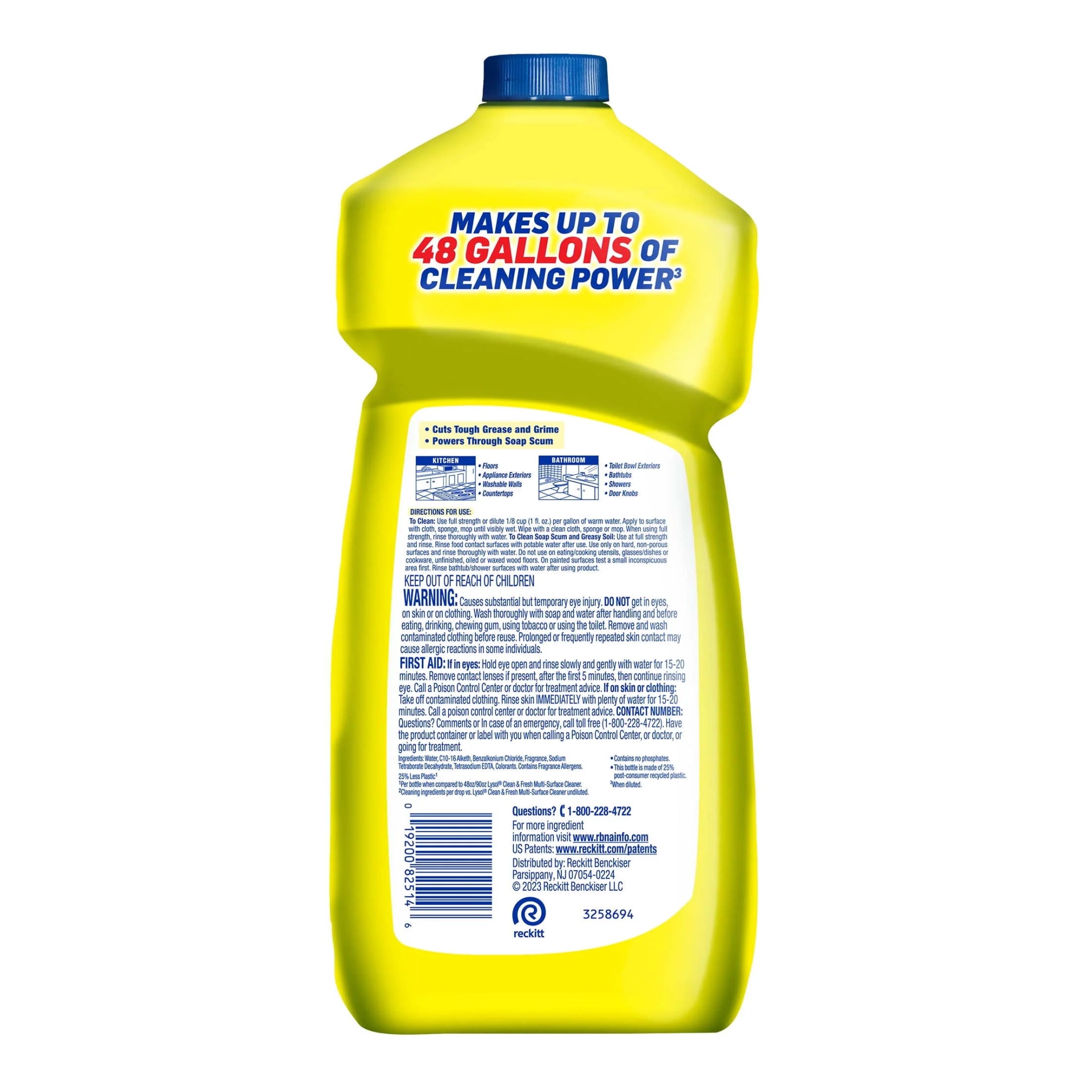 Lysol Power Clean Multi-Surface Cleaner, 2X Concentrated Pour, 48 Fl Oz