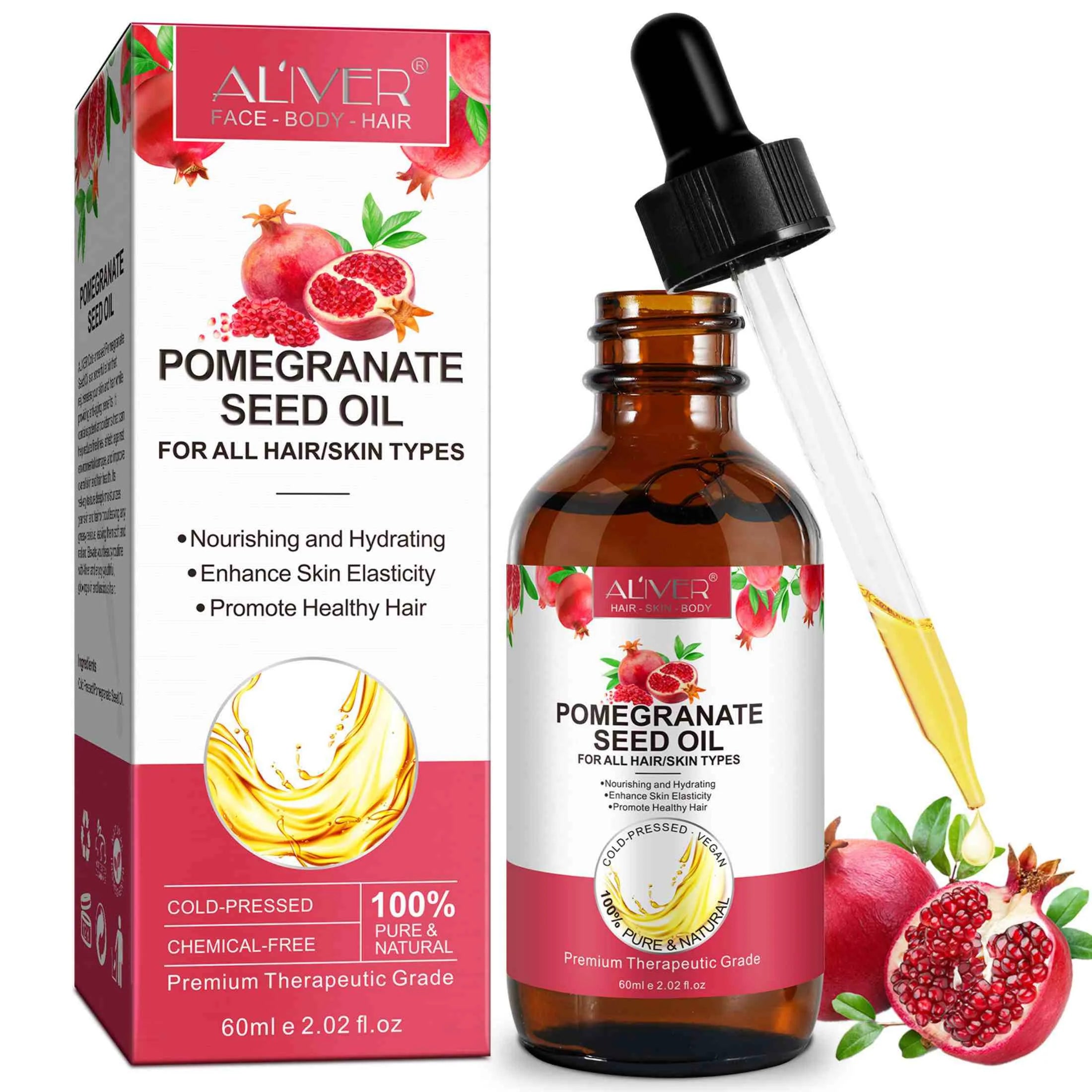 Aliver Pomegranate Seed Oil, 100% Pure & Natural,Enhance Skin Elasticity,For All Skin Types,2.02Fl.Oz