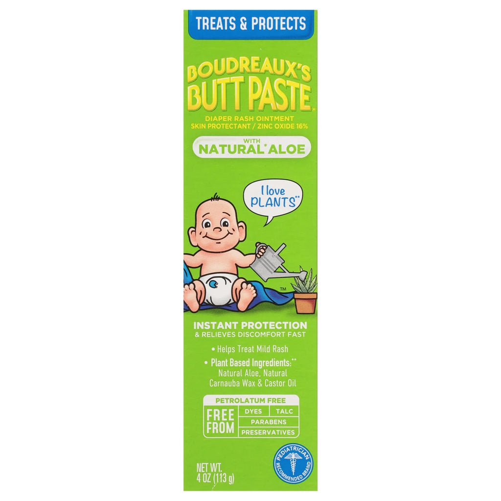Boudreaux'S Butt Paste with Natural* Aloe Diaper Rash Cream, Ointment for Infant, 4 Oz Tube