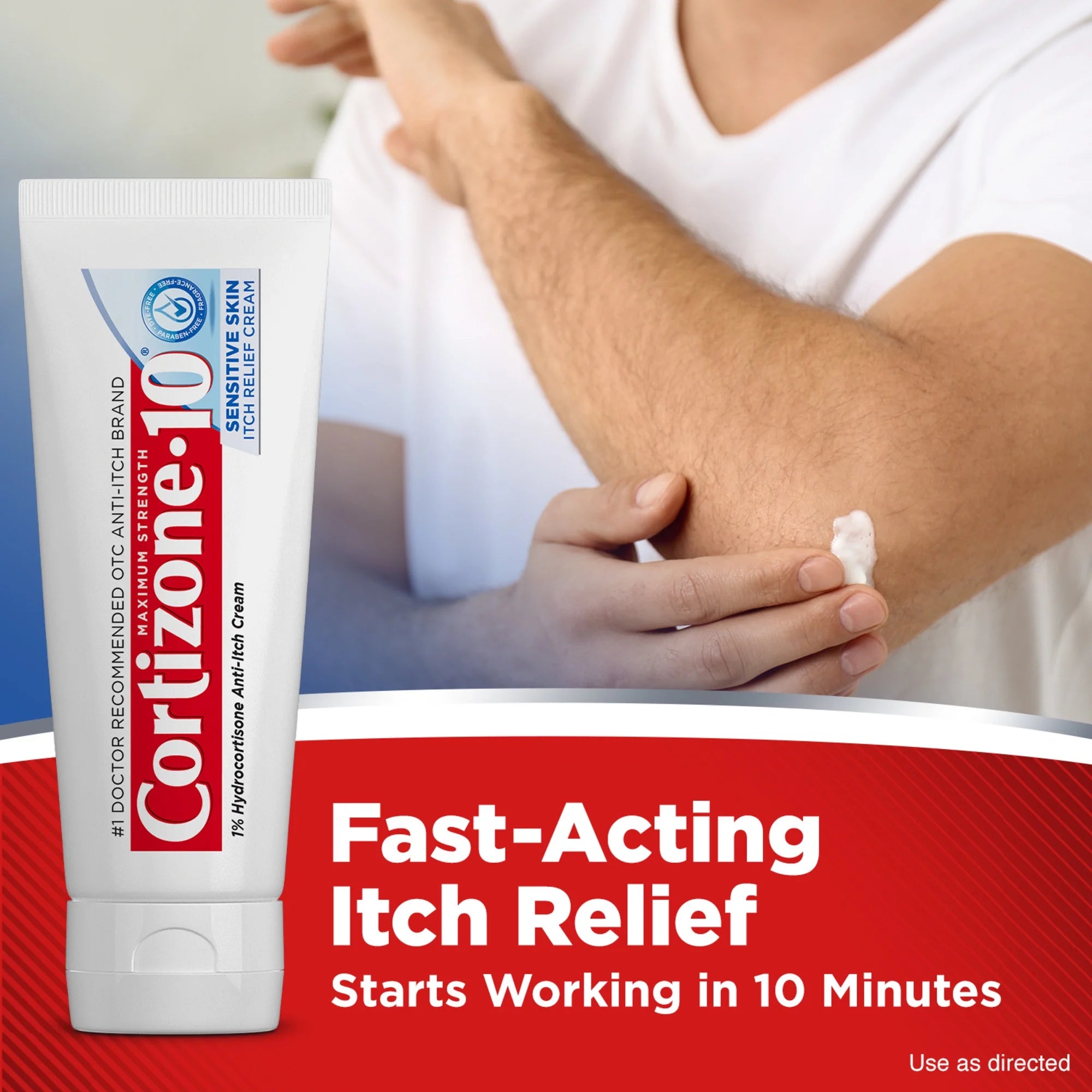 (3 Pack) Cortizone-10 Maximum Strength Sensitive Skin Itch Relief Cream, 1% Hydrocortisone, Fast-Acting, Anti-Itch Cream for Bug Bites, Rash, Eczema, Psoriasis, Poison Ivy, Oak, Sumac & More, 2 Oz