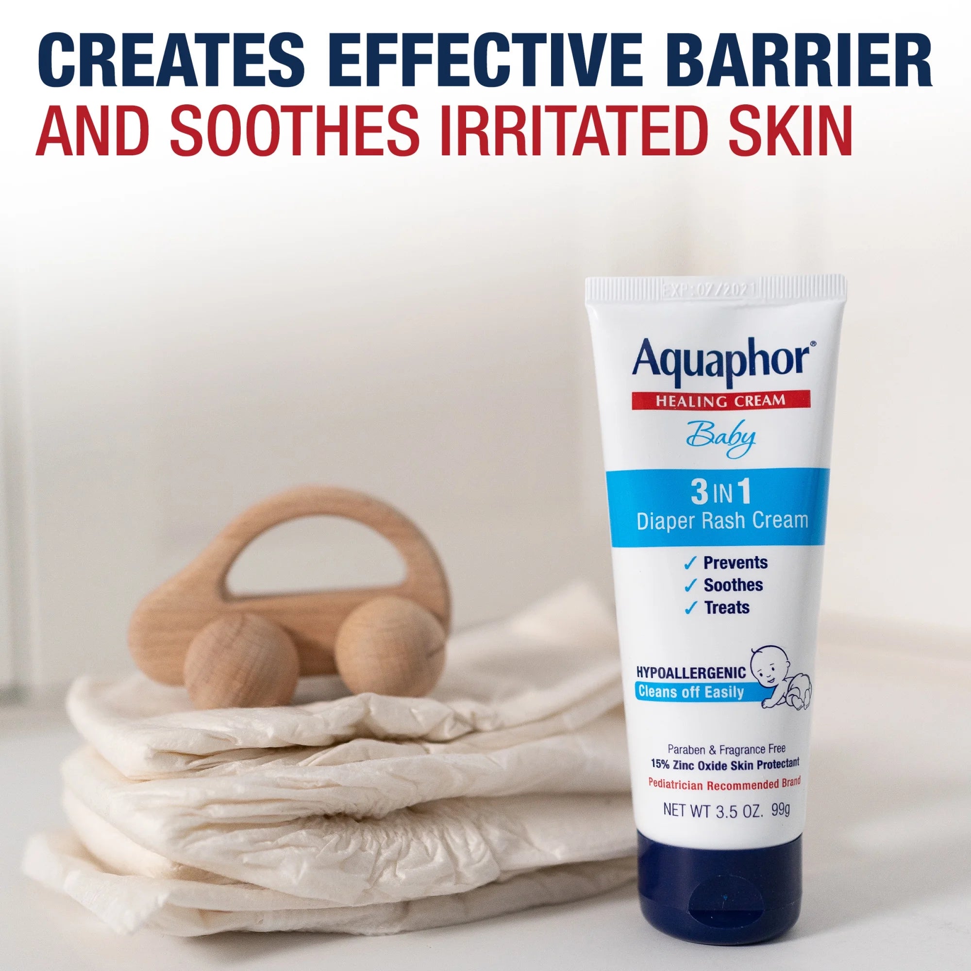 Aquaphor Baby Diaper Rash Cream with Zinc Oxide, Hypoallergenic, Paraben and Fragrance Free, 3.5 Oz