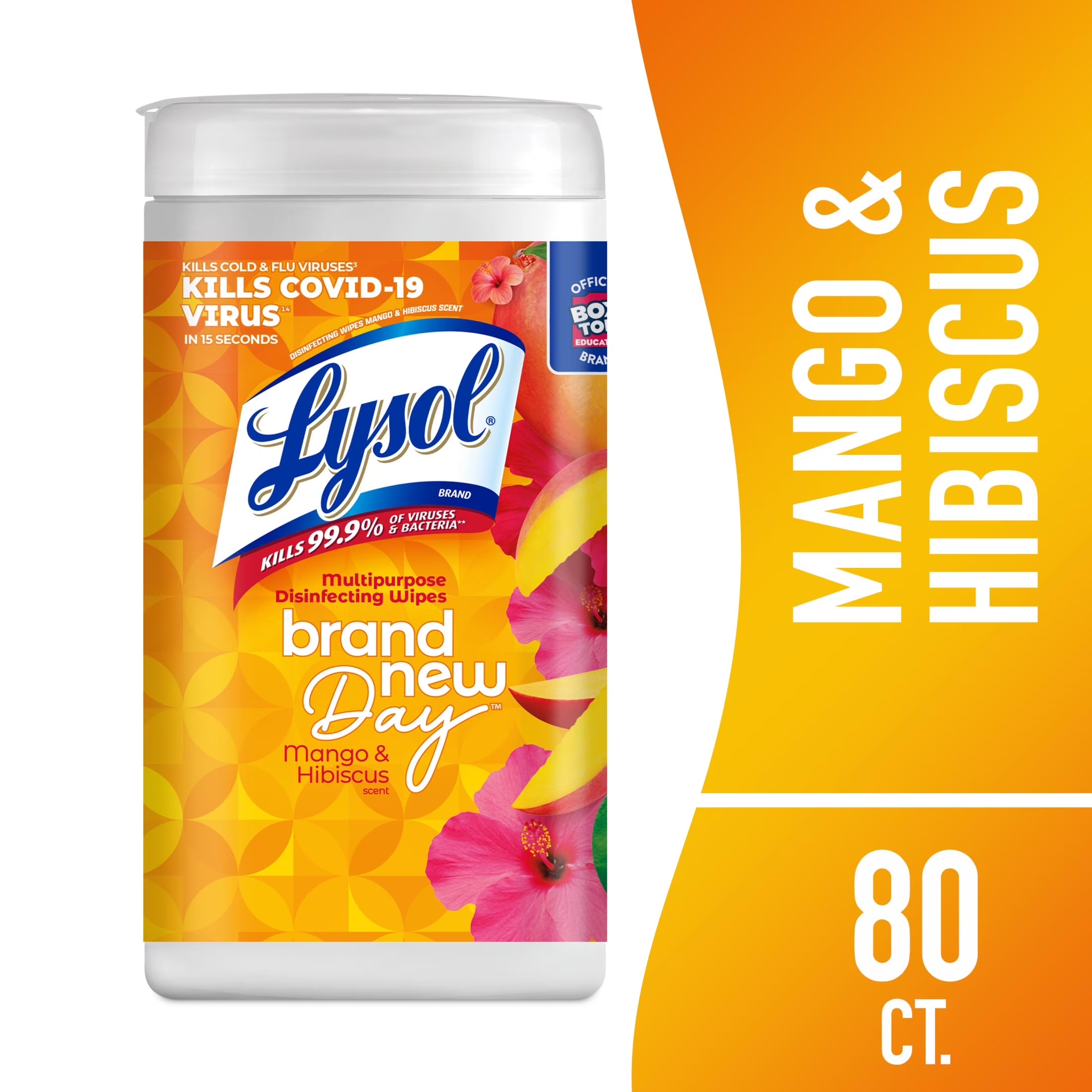 Lysol® Disinfectant Wipes, Multi-Surface Antibacterial Cleaning Wipes, for Disinfecting and Cleaning, Brand New Day Mango & Hibiscus 80Ct