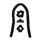 Black Overnight Heatless Hair Curler Set with Claw Clip and Satin Scrunchies, No