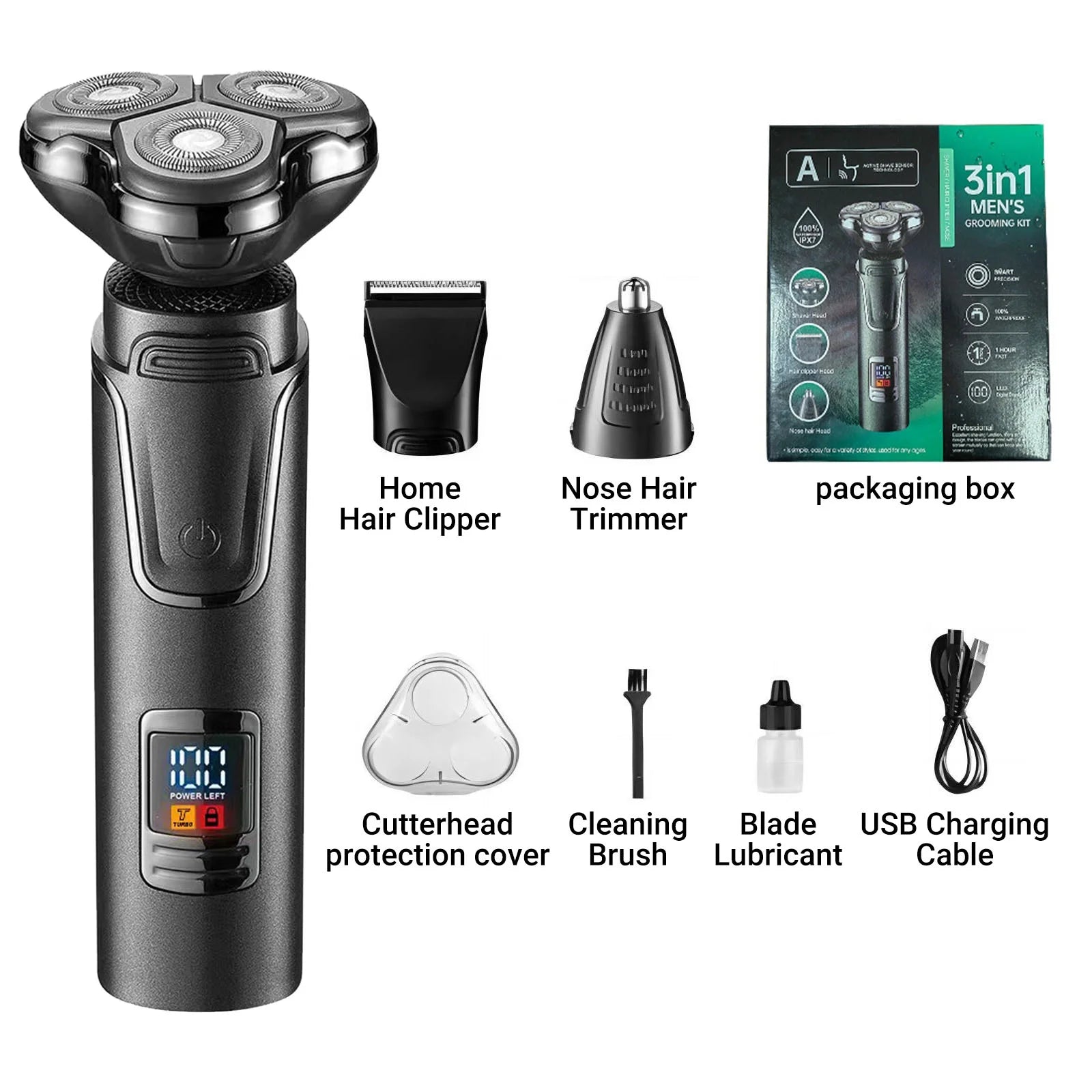Electric Shaver for Men, Cordless 3-In-1 Beard Trimmer, Nose Hair Razor ,Waterpr