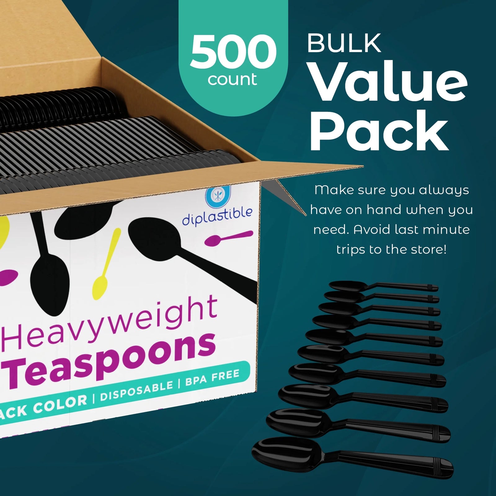 Black Plastic Spoons Heavy Duty - 500 Pack Disposable Tea Spoons - Plastic Cutle