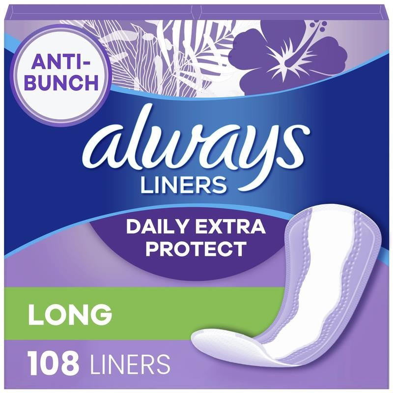 Daily Extra Protect Panty Liners, Long Length, Unscented, 108 Count