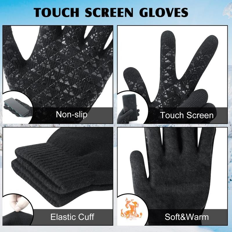 5 Pcs Winter Beanie Hat Scarf Touchscreen Gloves Set with Wool Socks for Men Wom