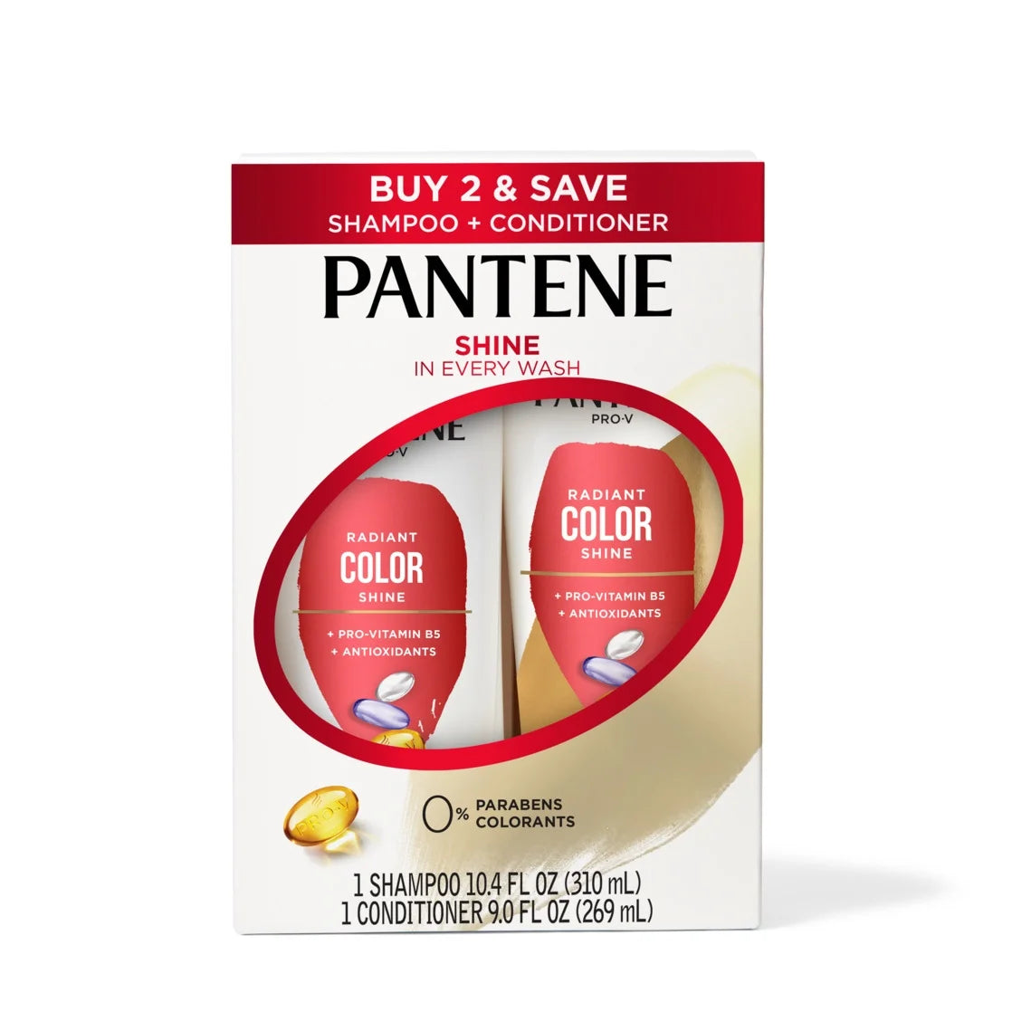 Pantene Pro-V Radiant Color Shine Shampoo and Conditioner, 10.4 Fl Oz + 9.0 Fl Oz