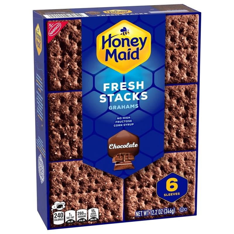Fresh Stacks Chocolate Graham Crackers, Travel Snacks, 12.2 Oz (6 Multi Snack Pa
