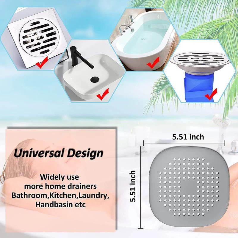 2 Packhair Catcher,Square Hair Drain Cover for Shower Silicone Hair Stopper With