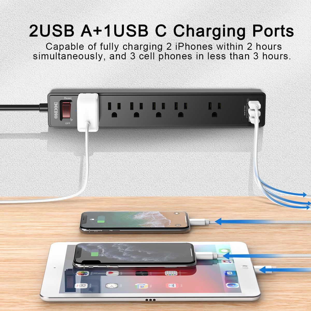 6 Ft Extension Cord Power Strip - 6 AC Outlets and 3 USB Ports Surge Protector(2