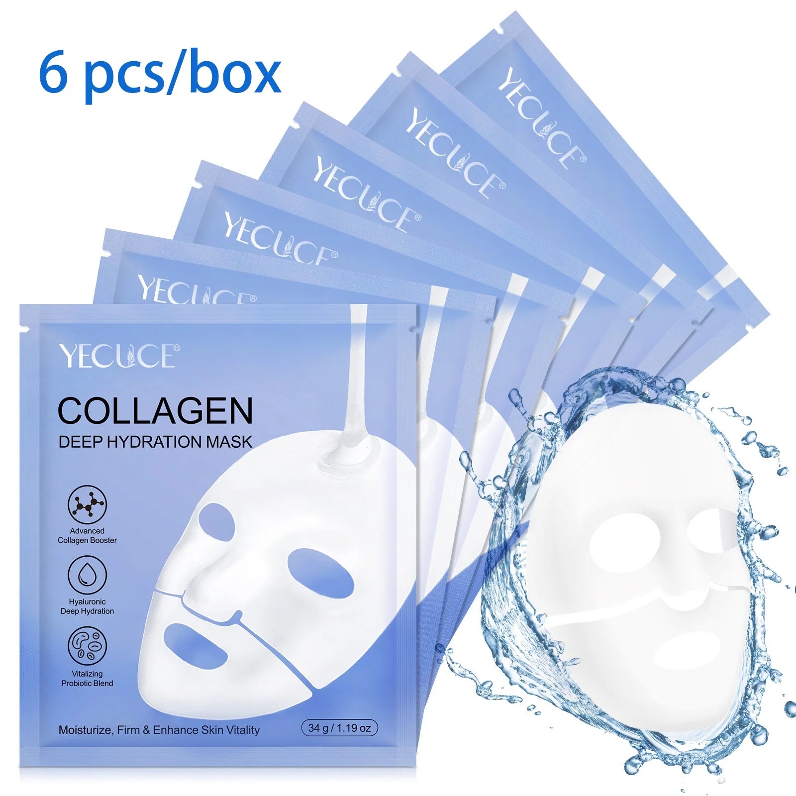 6 Pcs Collagen Deep Hydration Mask,Anti-Aging Hydrating Sleeping Mask for Moisturize, Firm & Enhance Skin Vitality
