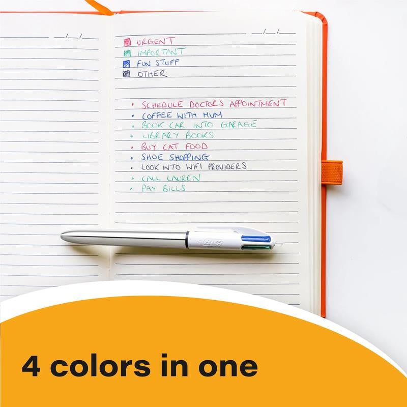 4 Color Shine Ballpoint Pen, Medium Point, 1.0 Mm, Assorted Ink, 3 Count