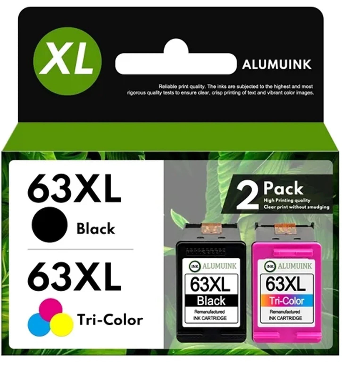 63XL Ink Cartridge 2 Pack Compatible for HP 63 Ink Cartridges Black Tri-Color Fo