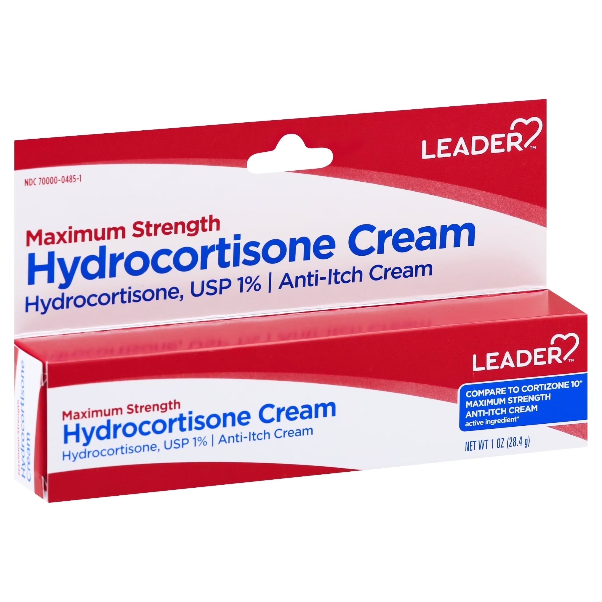Leader Hydrocortisone Cream, Maximum Strength, Instant Itch Relief for Mosquito Bites, Eczema, Dermatitis, Skin Infections & Hemorrhoids, for Adults and Kids Ages 2+, Compare to Cortizone 10, 1 Oz