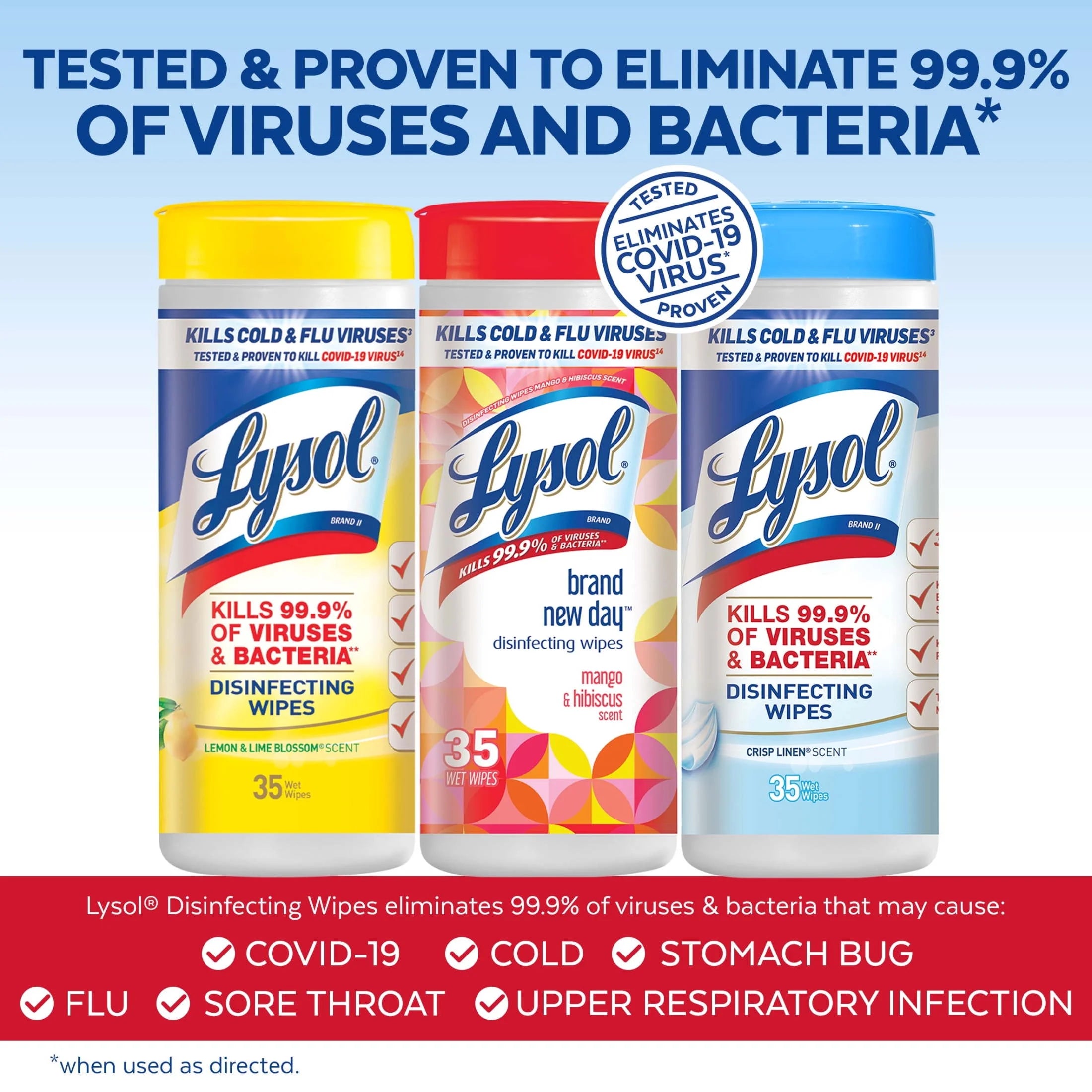 Lysol® Disinfecting Wipes - (1 Lemon + 1 Brand New Day Mango & Hibiscus + 1 Crisp Linen) 4/(3X35) Count
