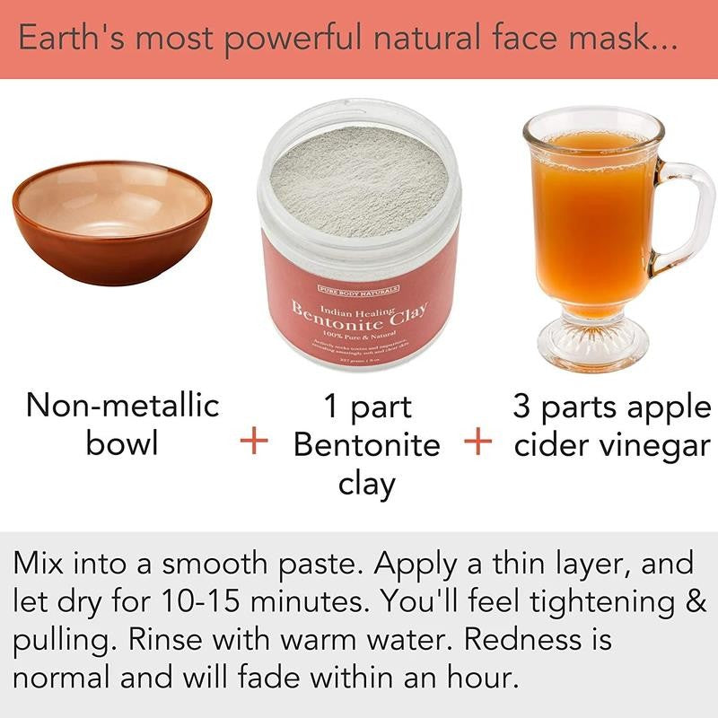 Bentonite Clay Powder for DIY Detox Body & Face Mask, Indian Healing Clay By