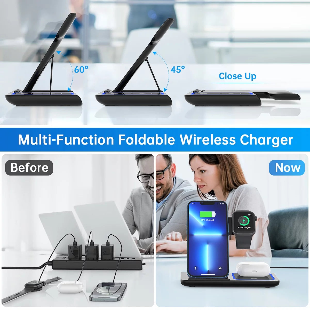 Wireless Charger, 3 in 1 Wireless Charging Station, Fast Charging Dock for Iphone 15/14/13/12/11/Pro/Xs/Sr/X/Se/Galaxy, 15W Wireless Charger Stand for Apple Watch Series 8/7/6/5/4/3/2/Airpods